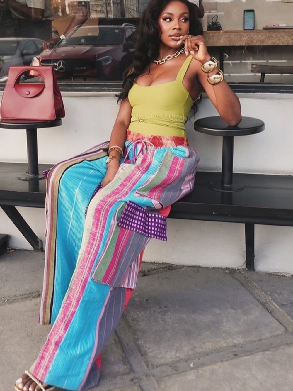 Vibrant Multicolor Wide-Leg Stripe Pants